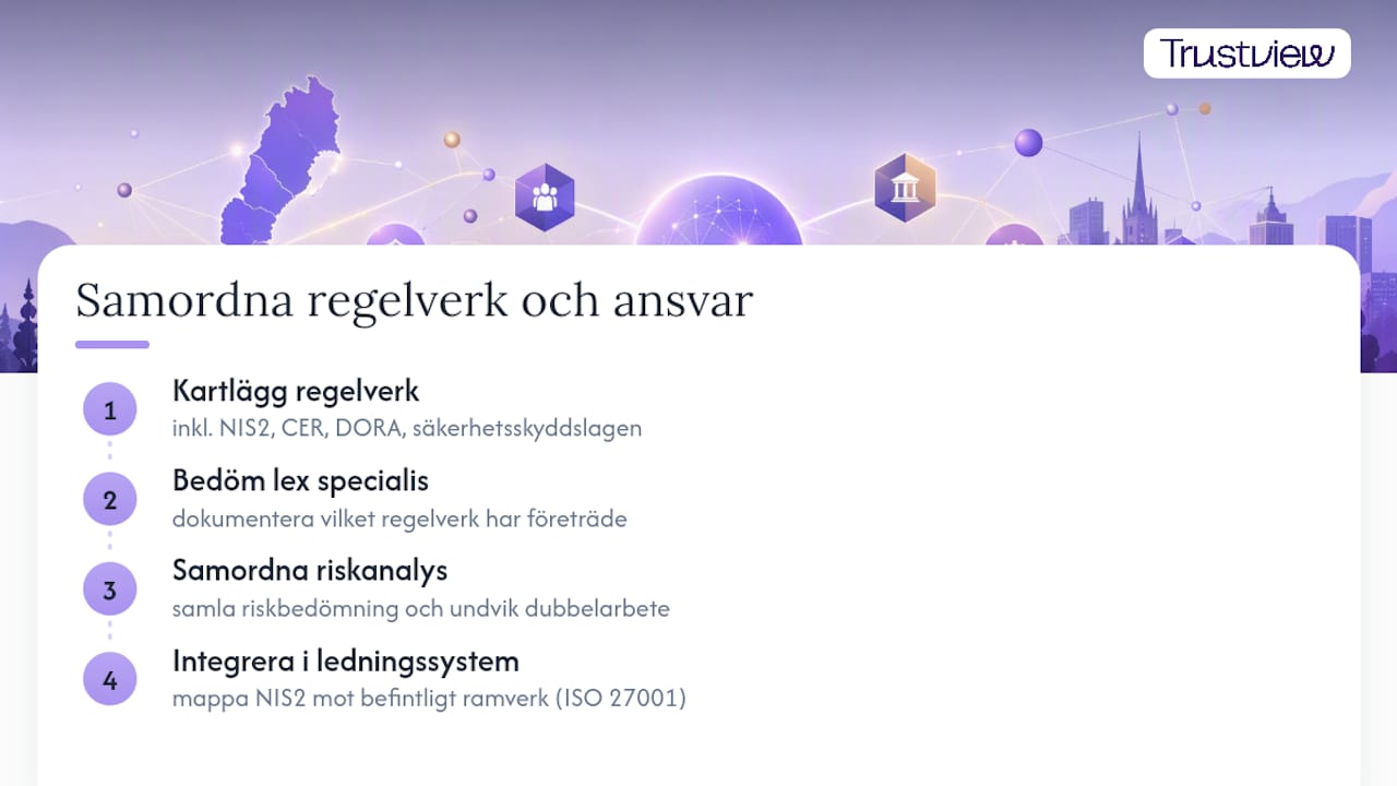 Hur förhåller sig NIS2 till CER, DORA och säkerhetsskyddslagen? — overview diagram