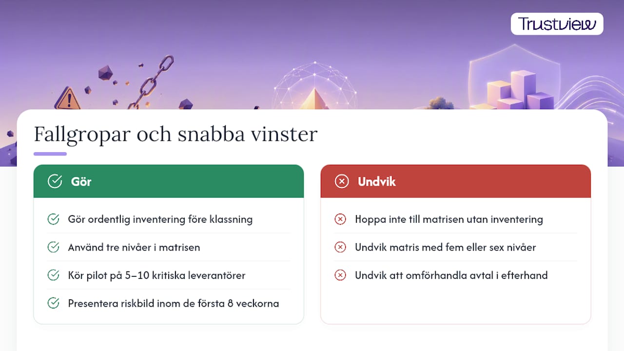 Vanliga fallgropar och snabba vinster vid implementering — overview diagram