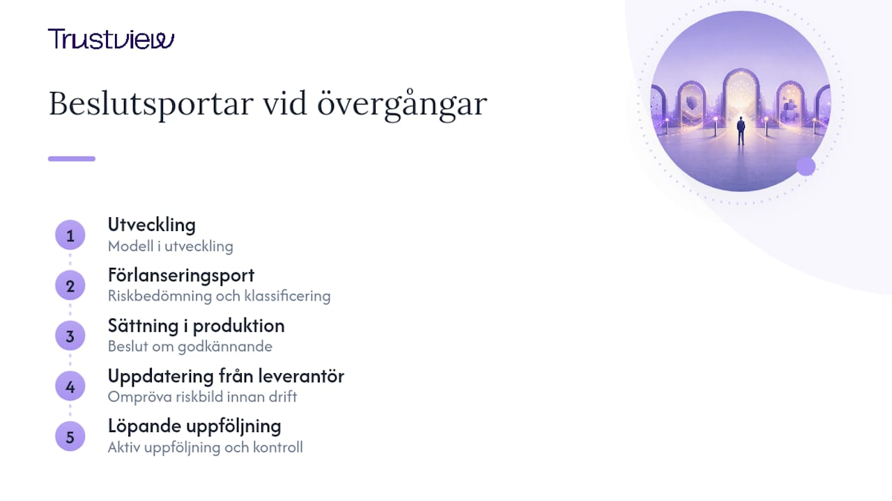 Beslutsportar i AI-styrningens livscykel
