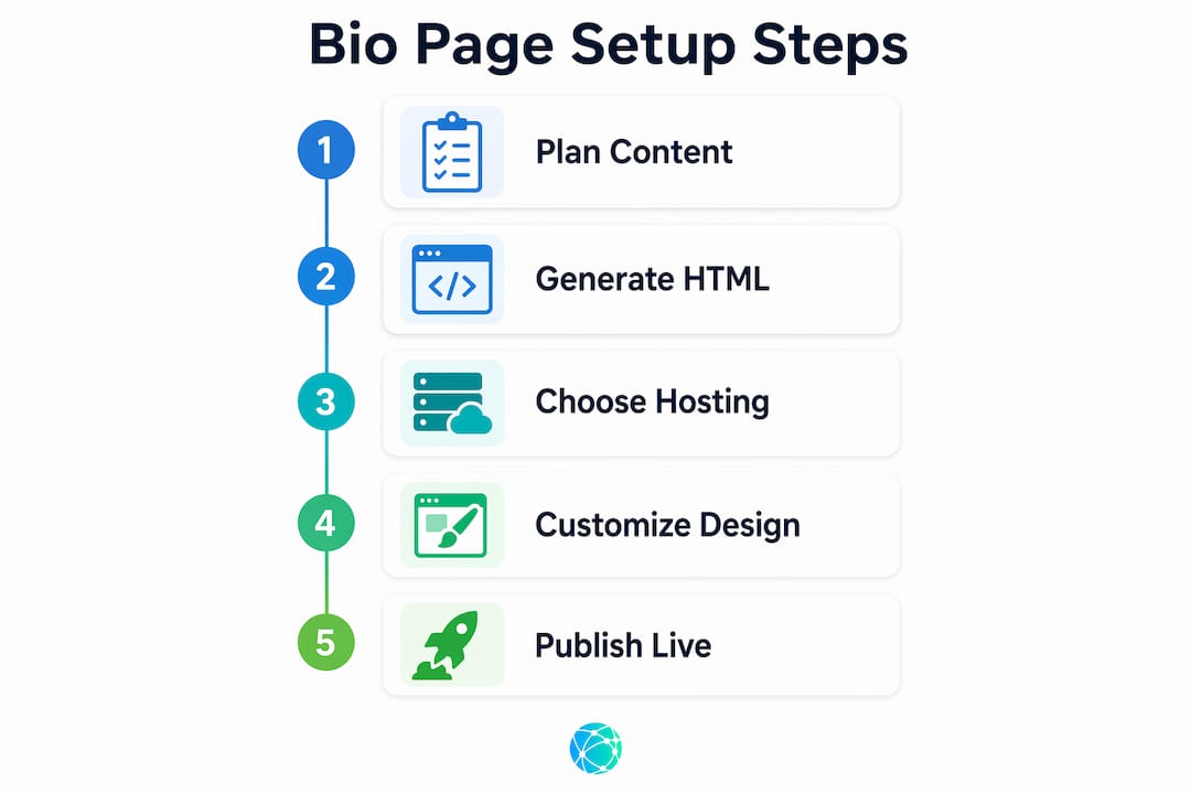 Infographic illustrating five steps for bio page setup