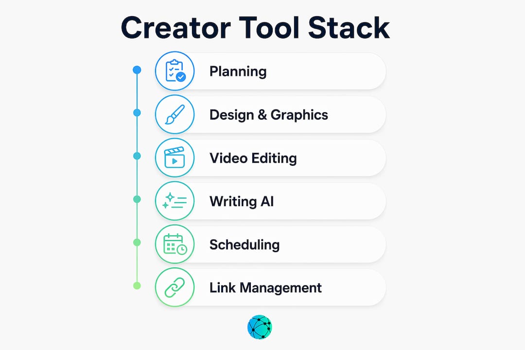 Infographic illustrating core content creator tool categories