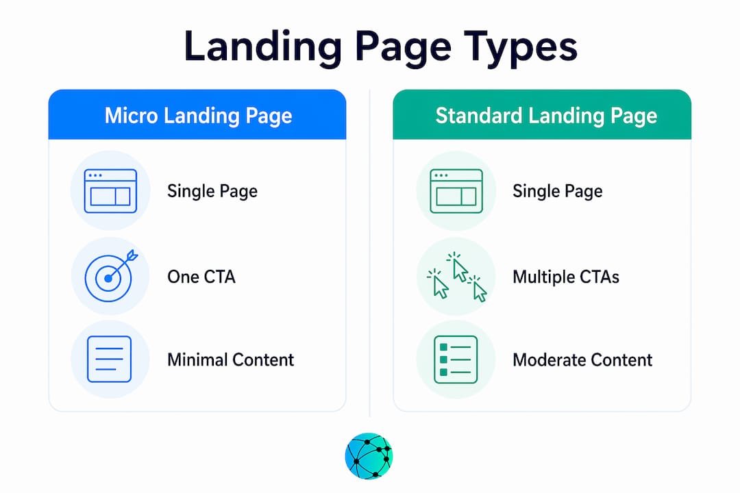 Infographic comparing landing page types