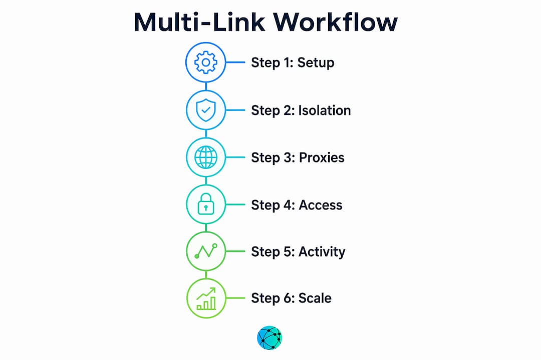 Infographic detailing multi-link profile workflow steps