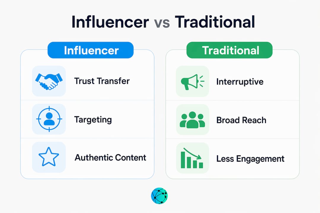 Infographic comparing influencer and traditional marketing