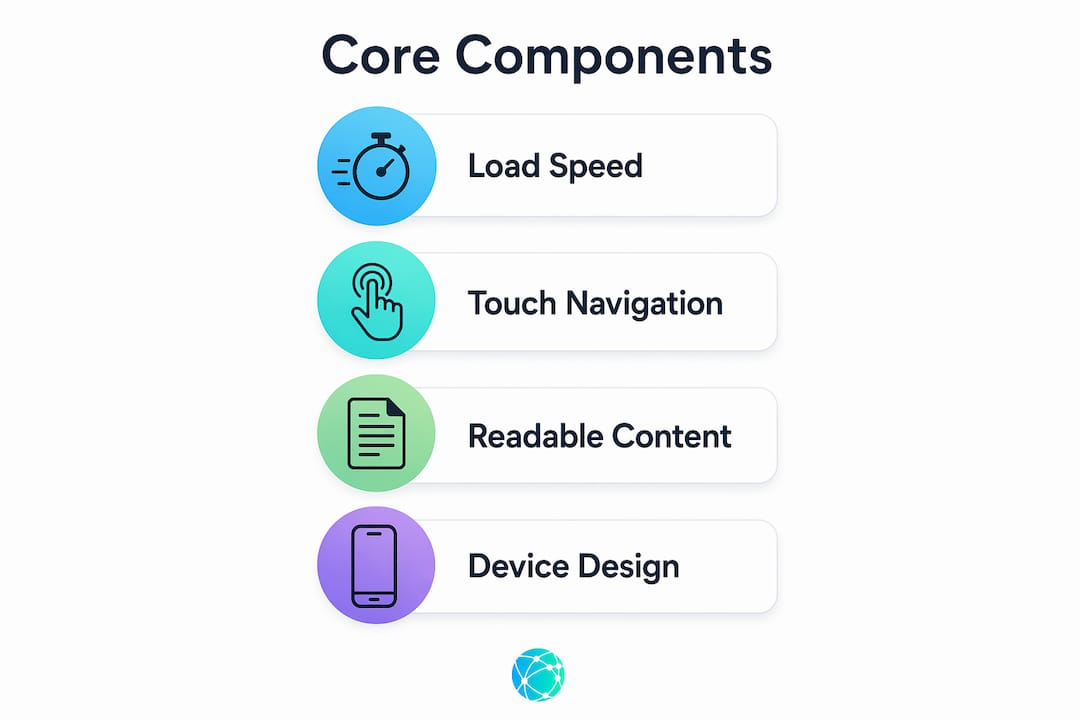 Infographic showing core components of mobile optimization