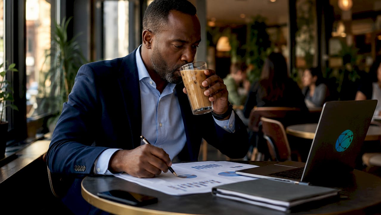 Marketer reviewing engagement reports at desk