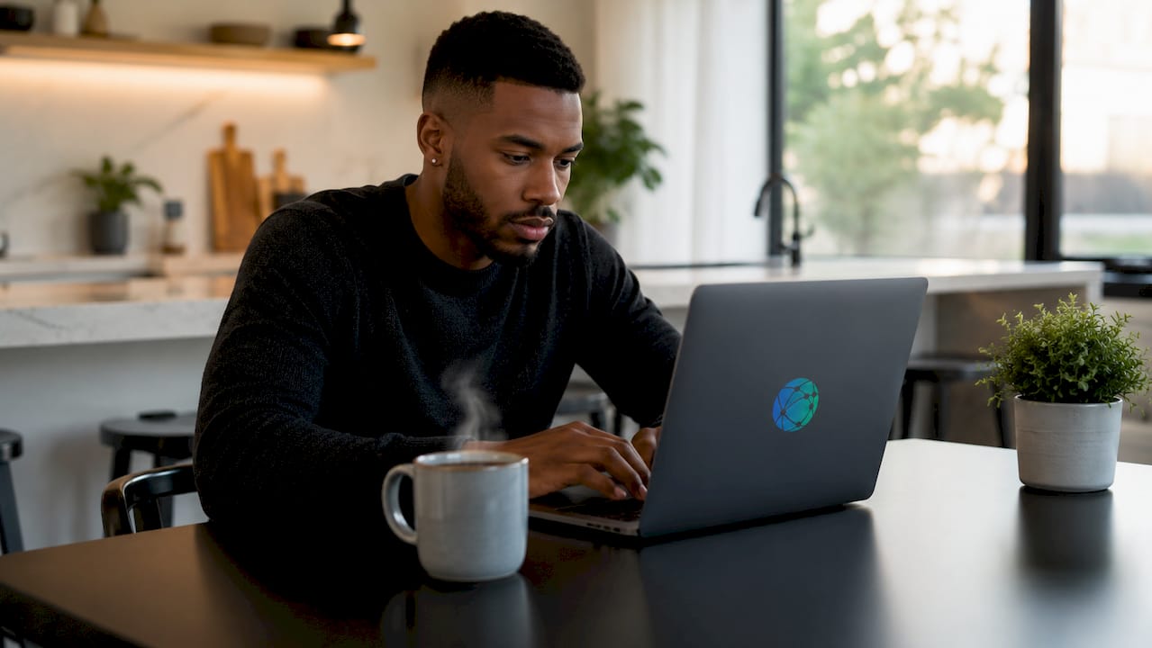 Man updating social media profiles for brand consistency