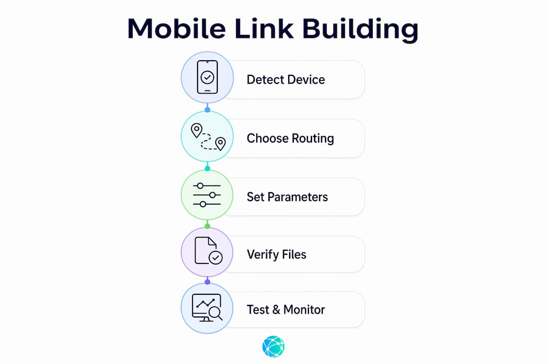Infographic outlining steps to build mobile optimized links