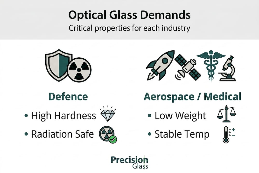 Infographic showing optical glass key demands by sector