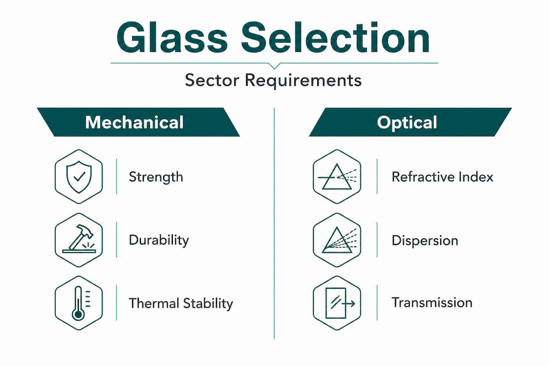 Infographic showing glass selection mechanical and optical factors