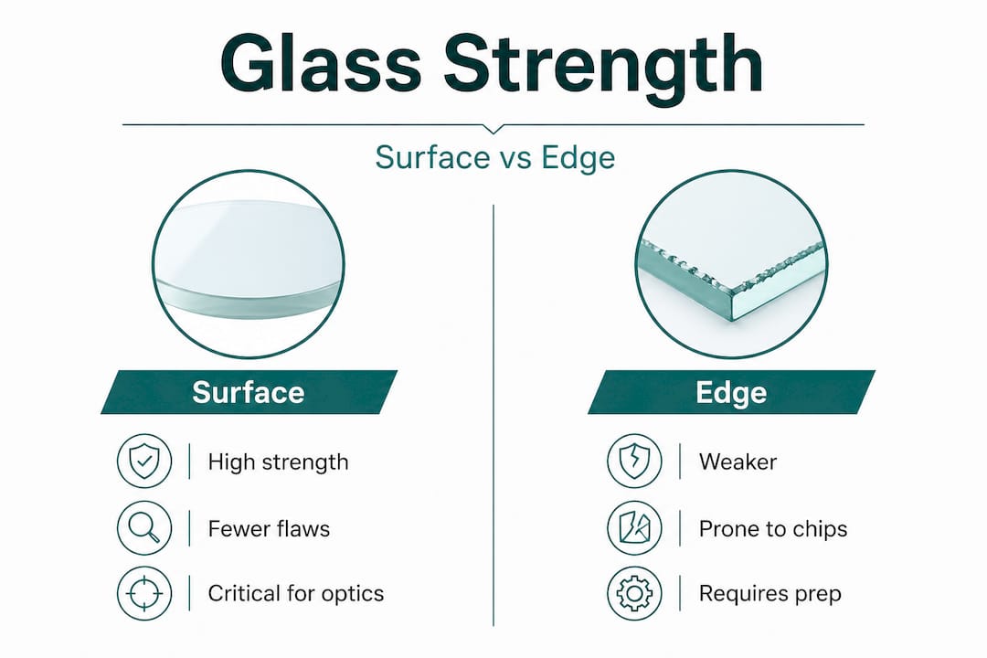 Infographic comparing glass surface and edge strength