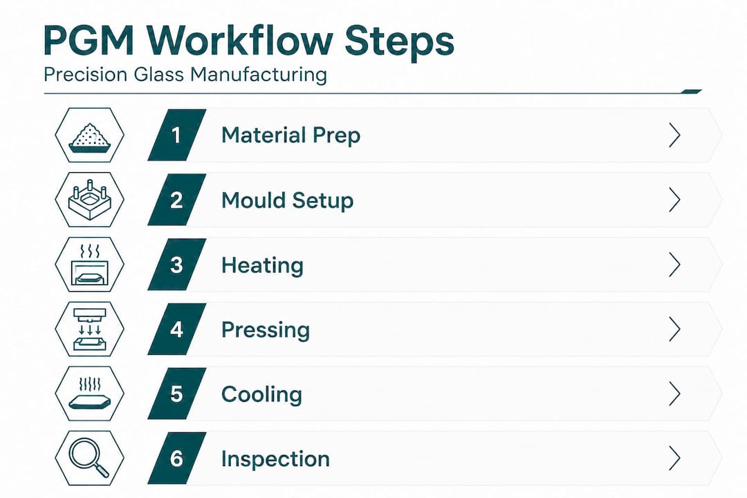 Infographic outlining steps of glass manufacturing workflow