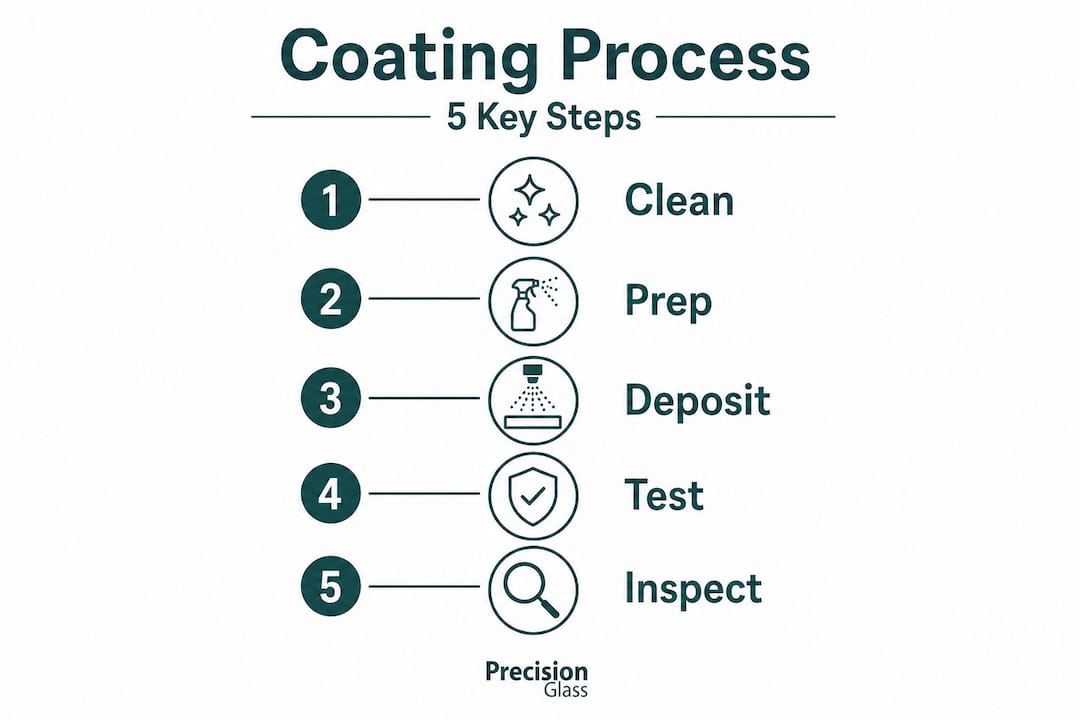 Infographic showing five-step optical glass coating process
