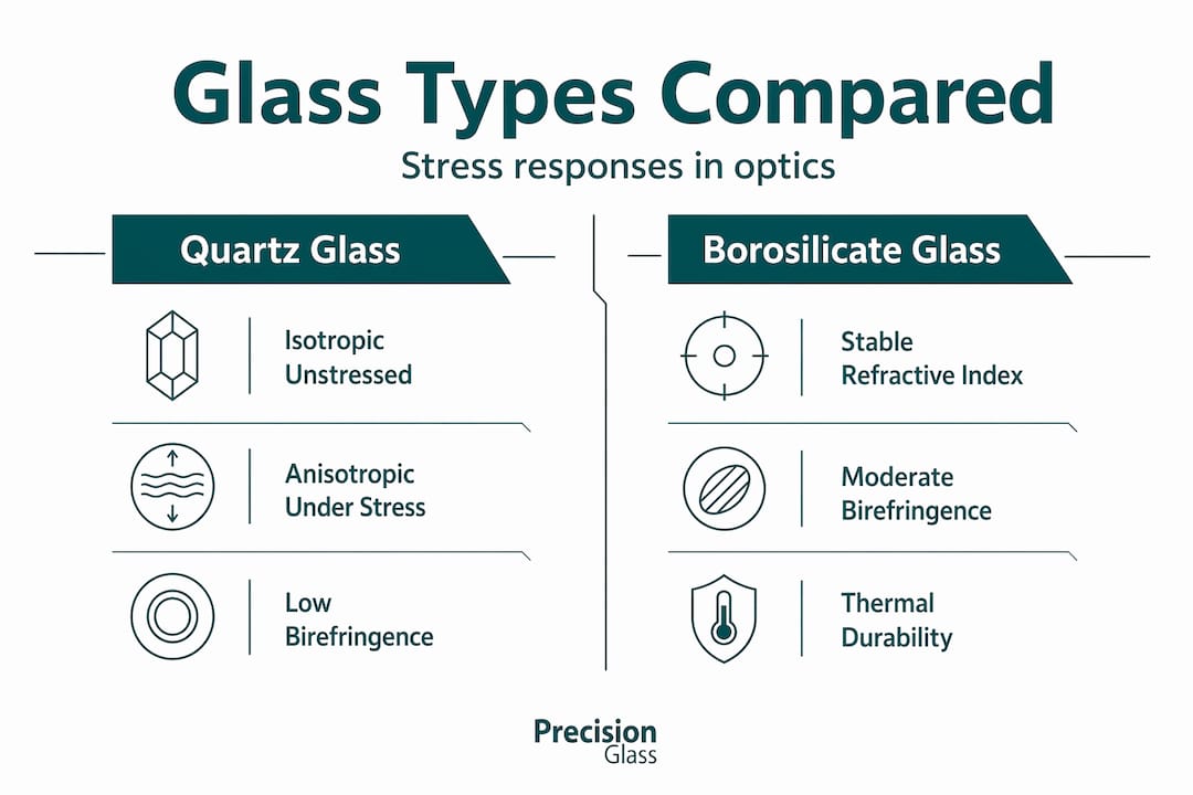 Infographic comparing quartz and borosilicate glass properties