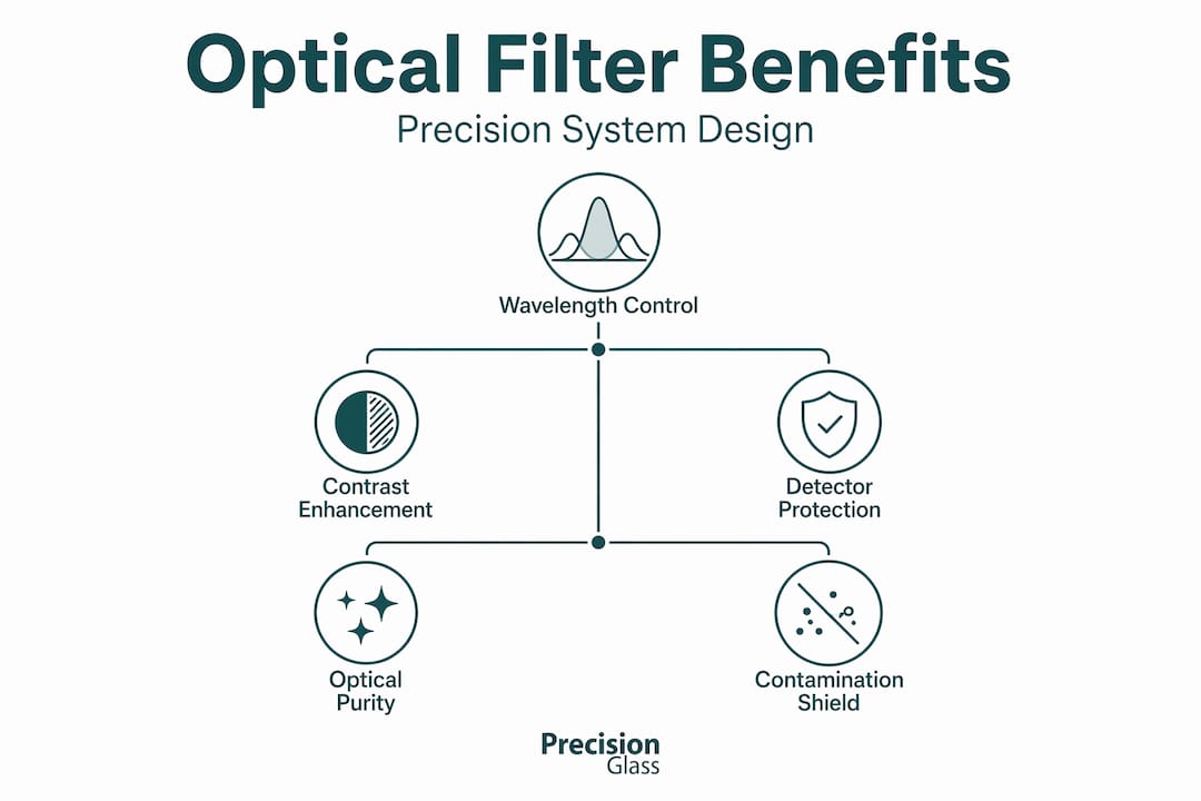 Infographic showing main benefits of optical filters in system design