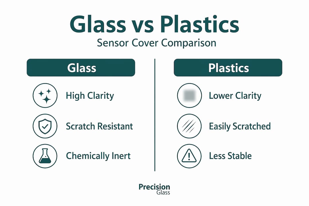 Infographic comparing sensor glass and plastic properties