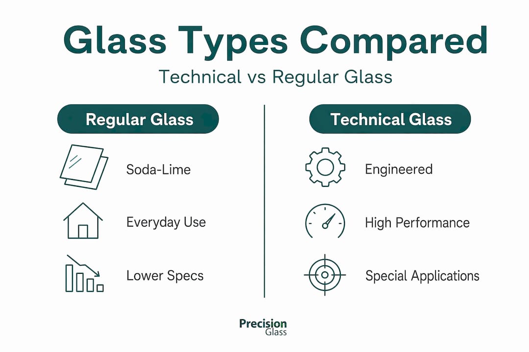 Infographic comparing technical and regular glass properties