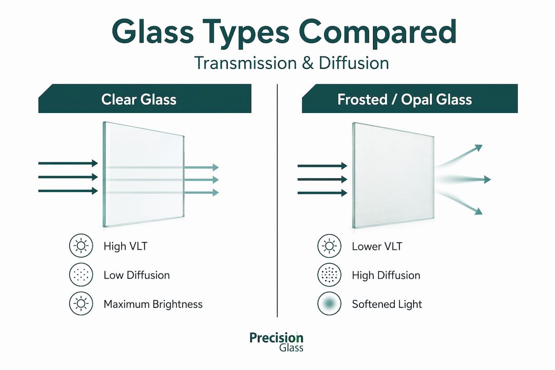 Infographic comparing clear and frosted glass transmission