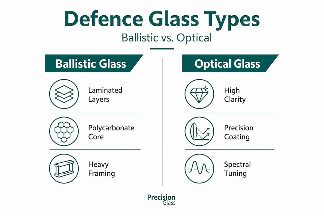 Infographic comparing ballistic and optical glass for defence