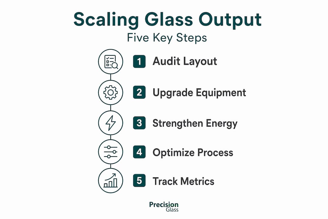 Infographic with five steps to scale glass production