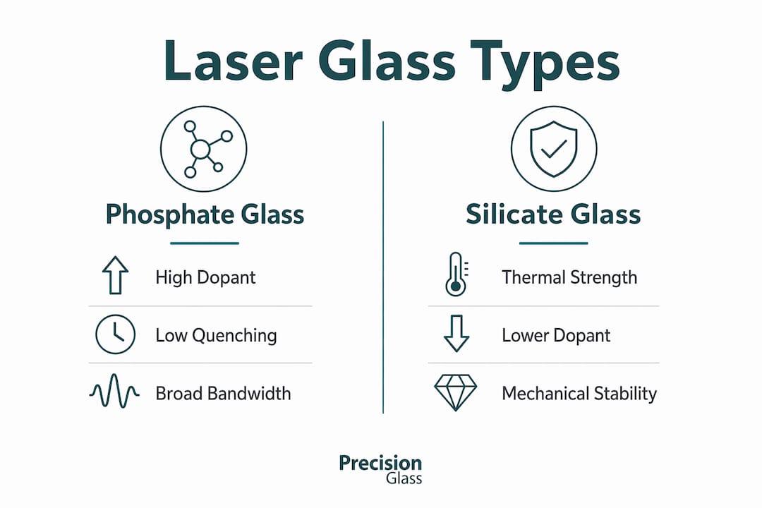 Infographic comparing phosphate and silicate laser glass types