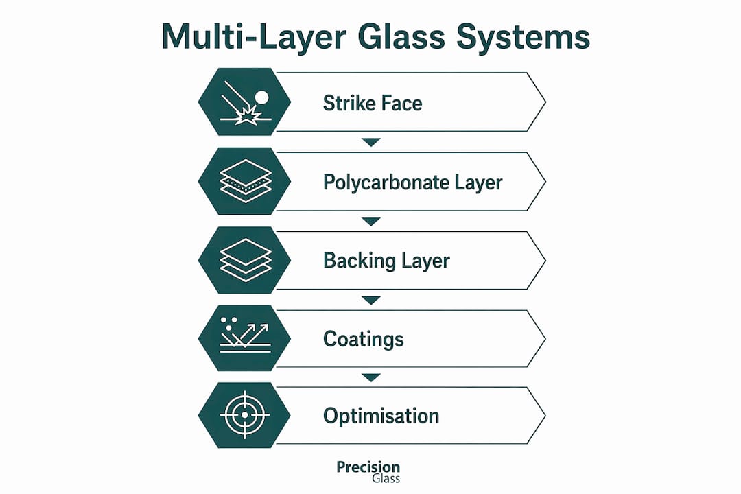 Infographic showing multi-layer glass system layers and steps