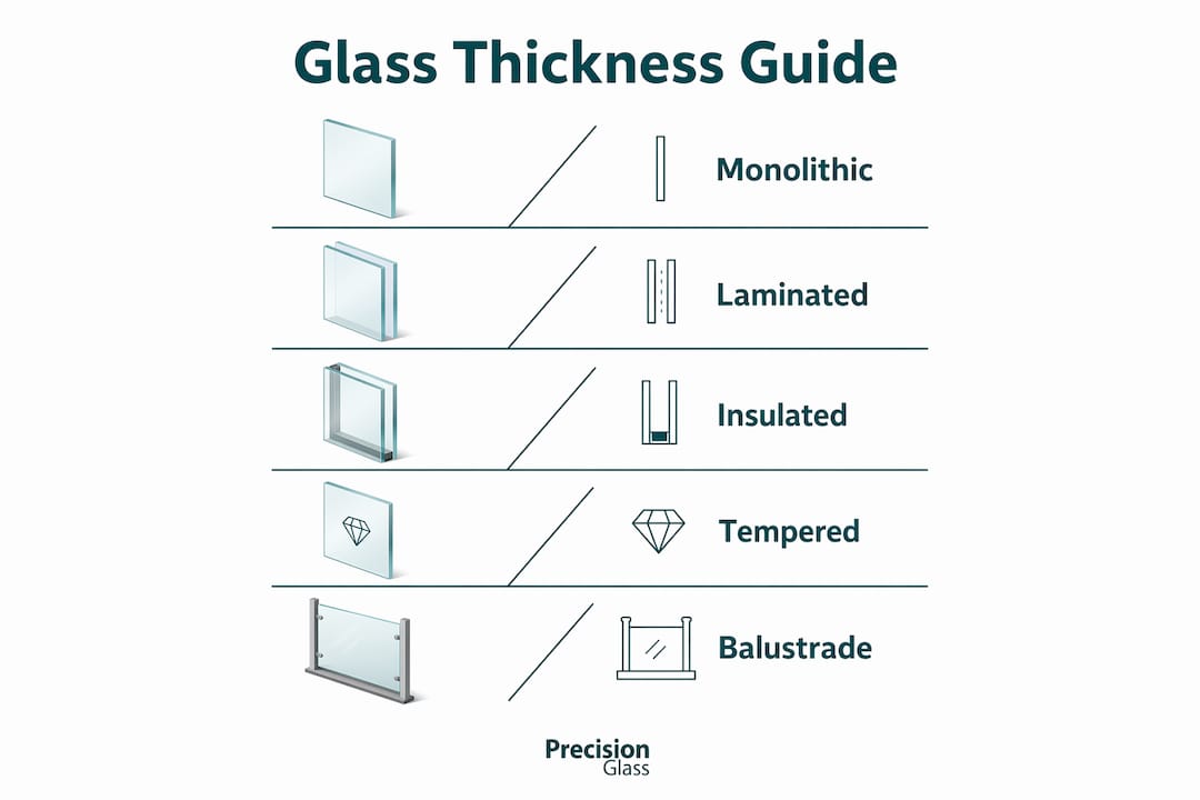 Infographic outlining glass thickness types