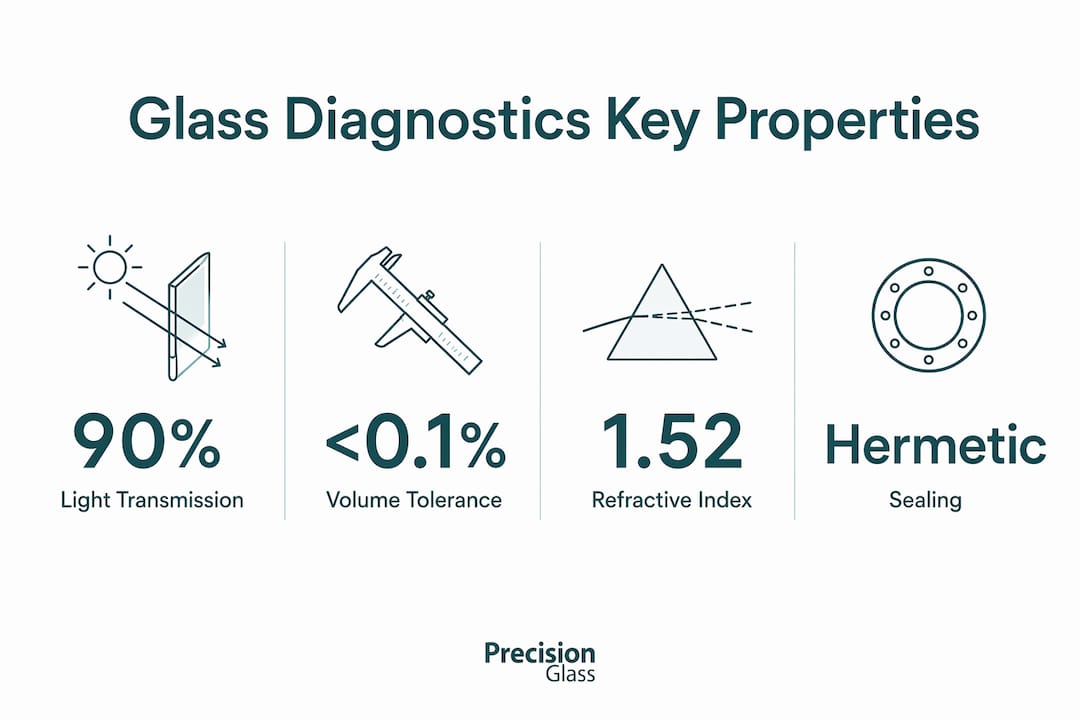 Infographic showing key glass properties in diagnostics