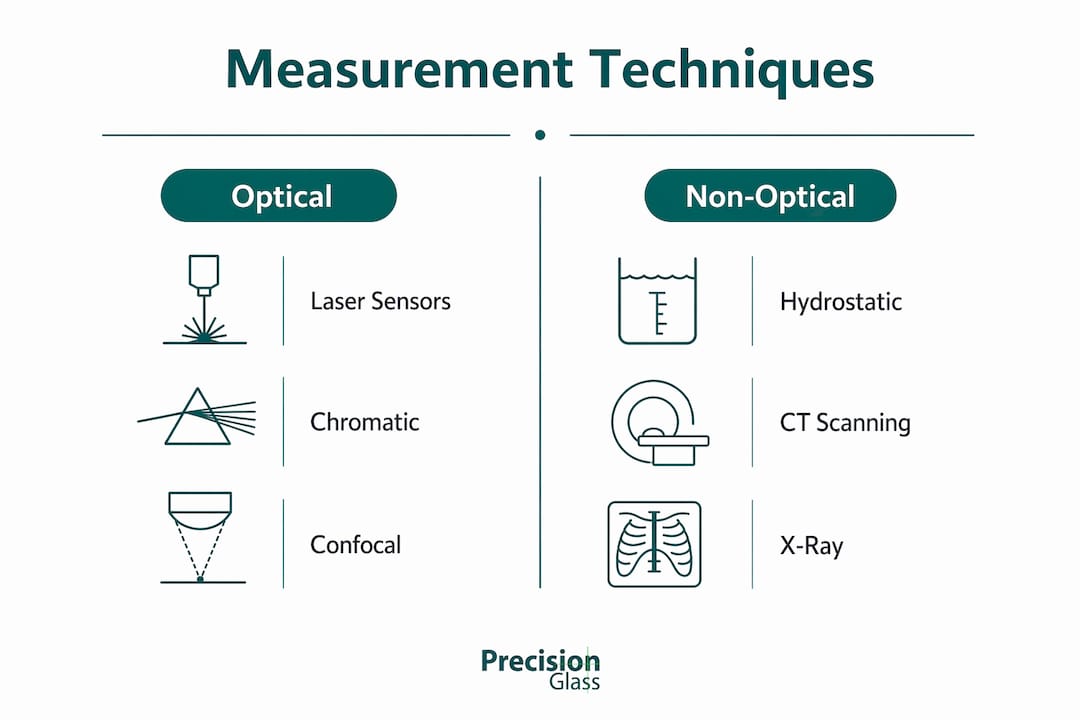 Infographic comparing optical and non-optical glass measurement methods