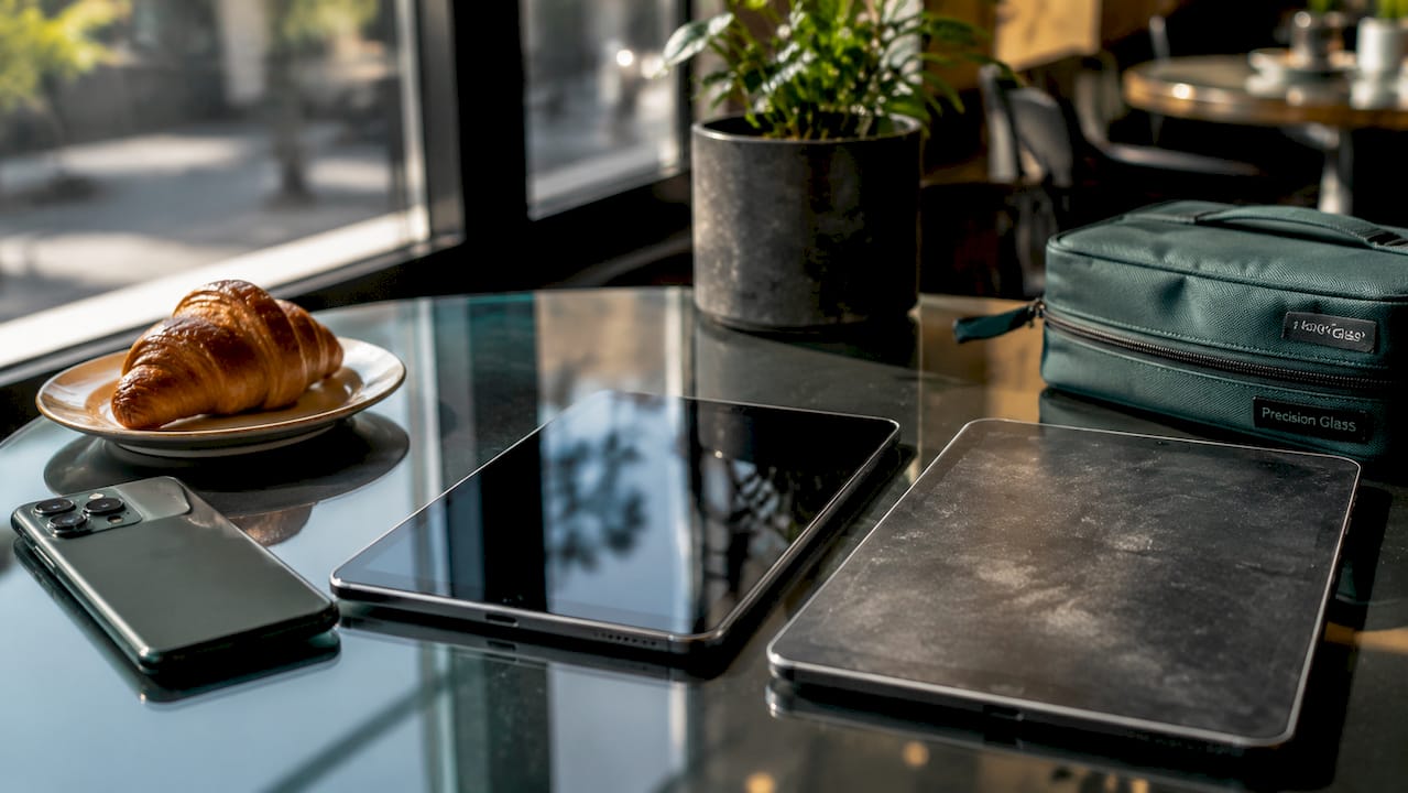 Close-up comparison of glass and plastic touch screens