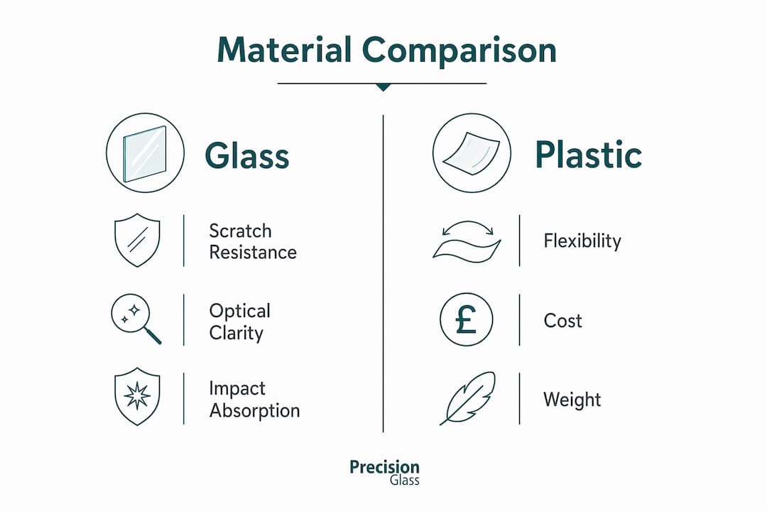 Infographic showing glass vs plastic touch screen comparison