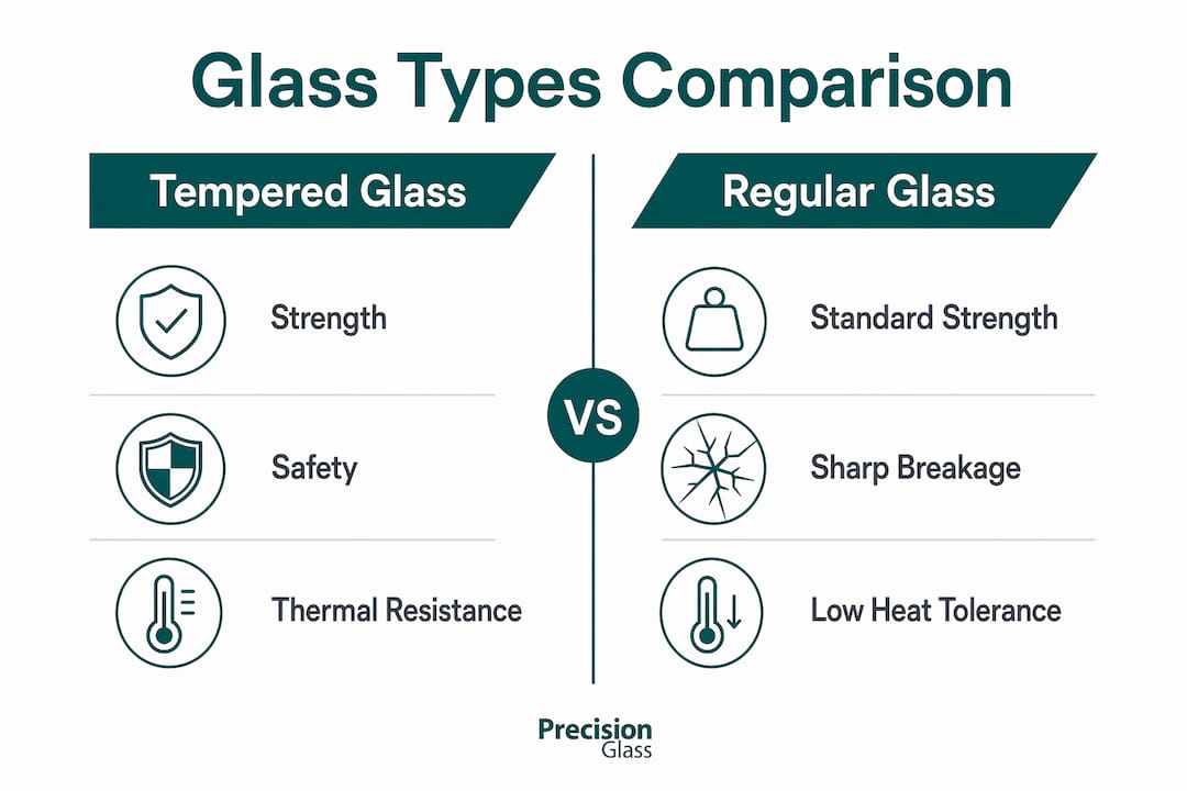 Infographic comparing tempered glass and regular glass properties