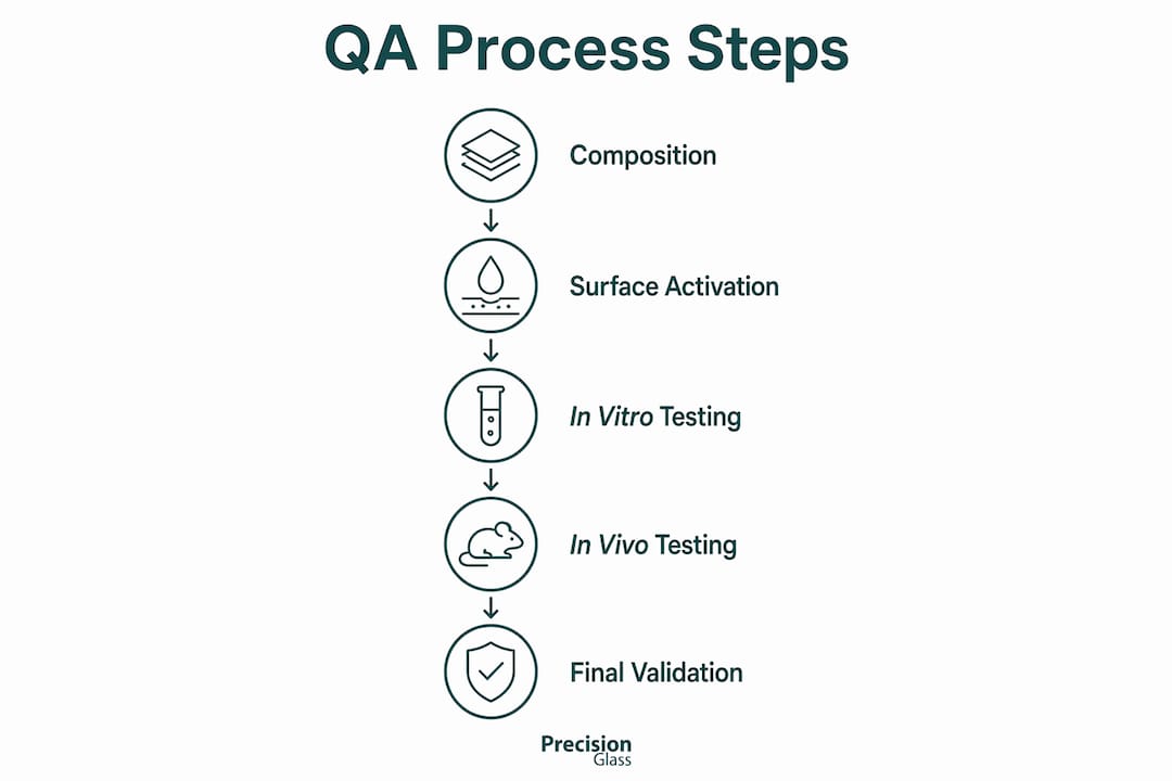Infographic of quality assurance steps for biocompatible glass