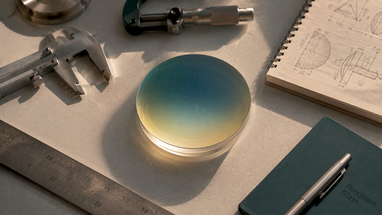 Close-up of radial gradient index lens in lab