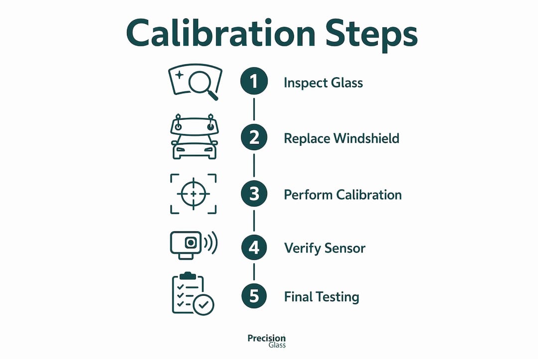 Infographic showing ADAS glass calibration steps