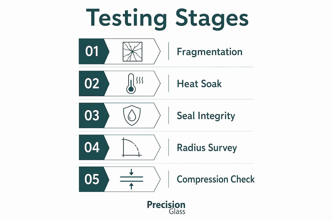 Infographic showing testing stages for engineered glass defects
