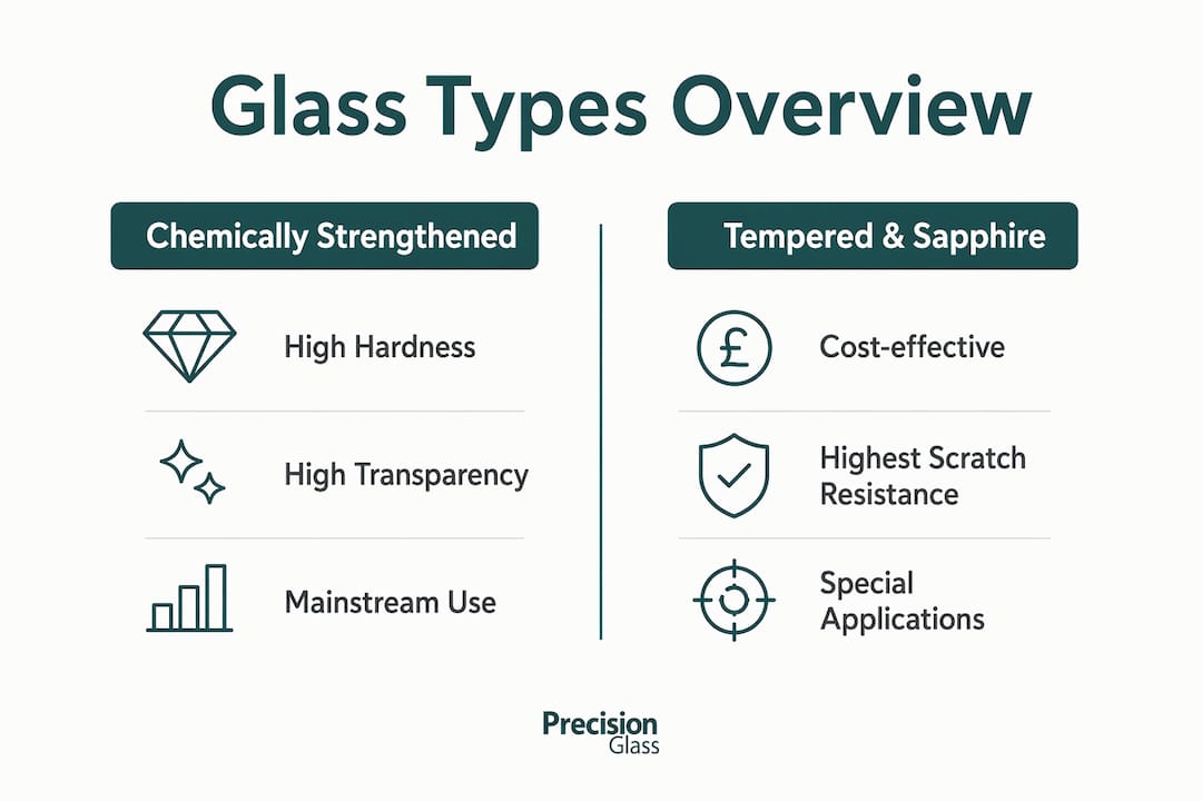 Infographic comparing main touchscreen glass types