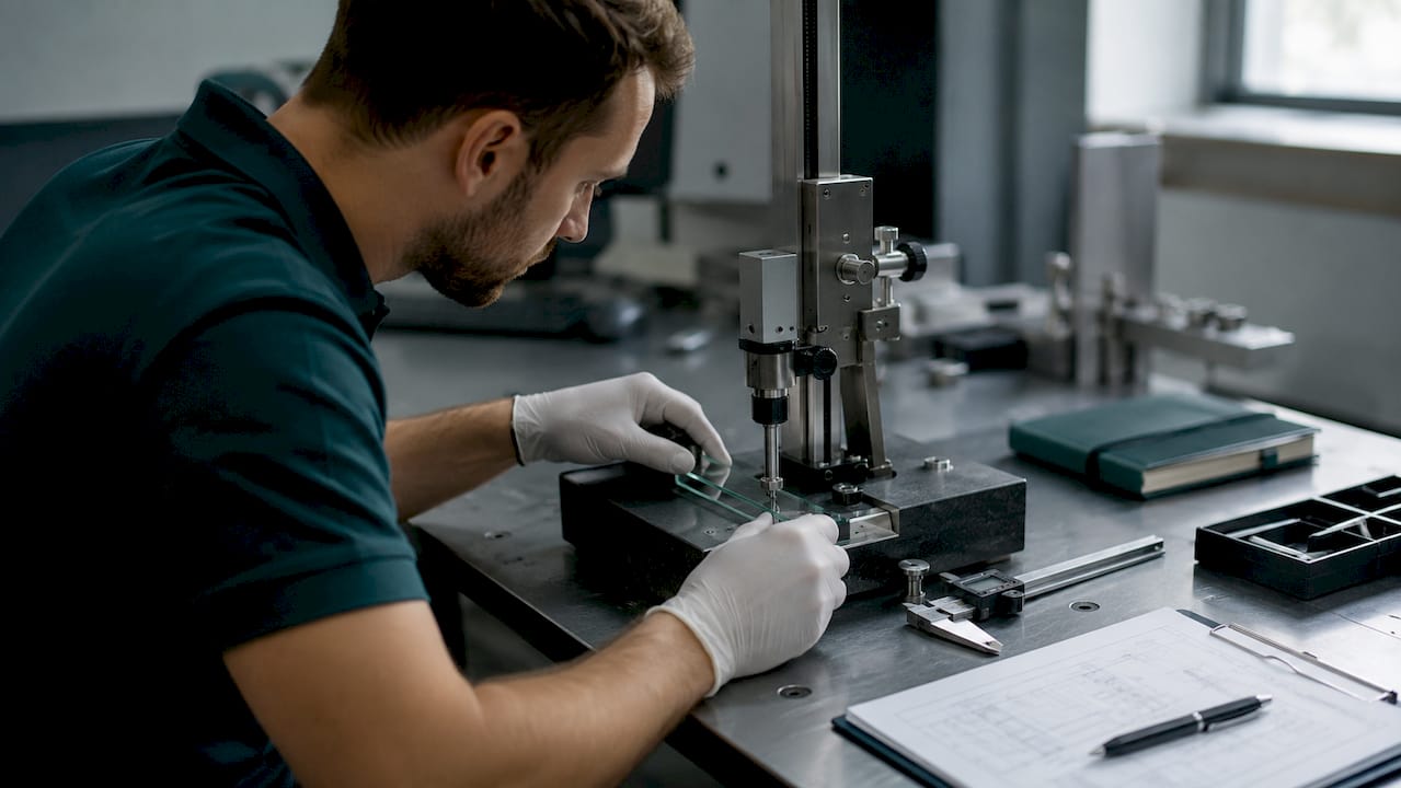 Technician adjusting precision glass scale