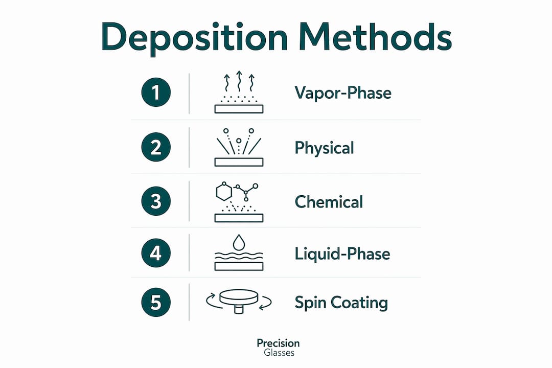 Infographic showing thin film coating deposition methods steps