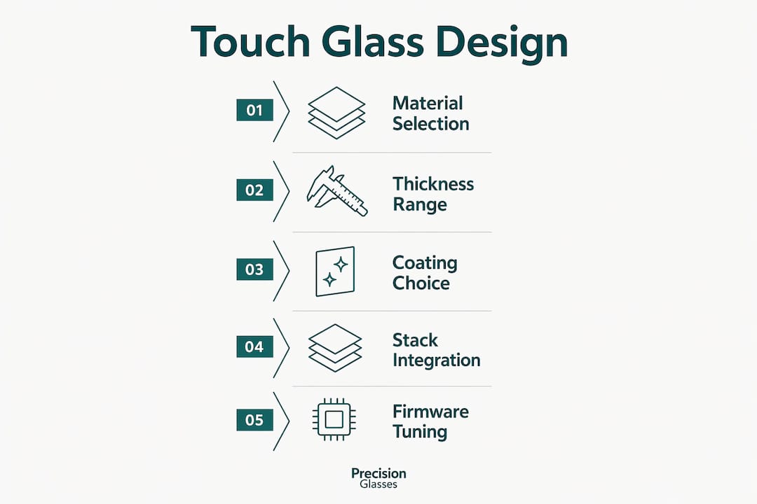 Infographic illustrating touch screen glass design steps