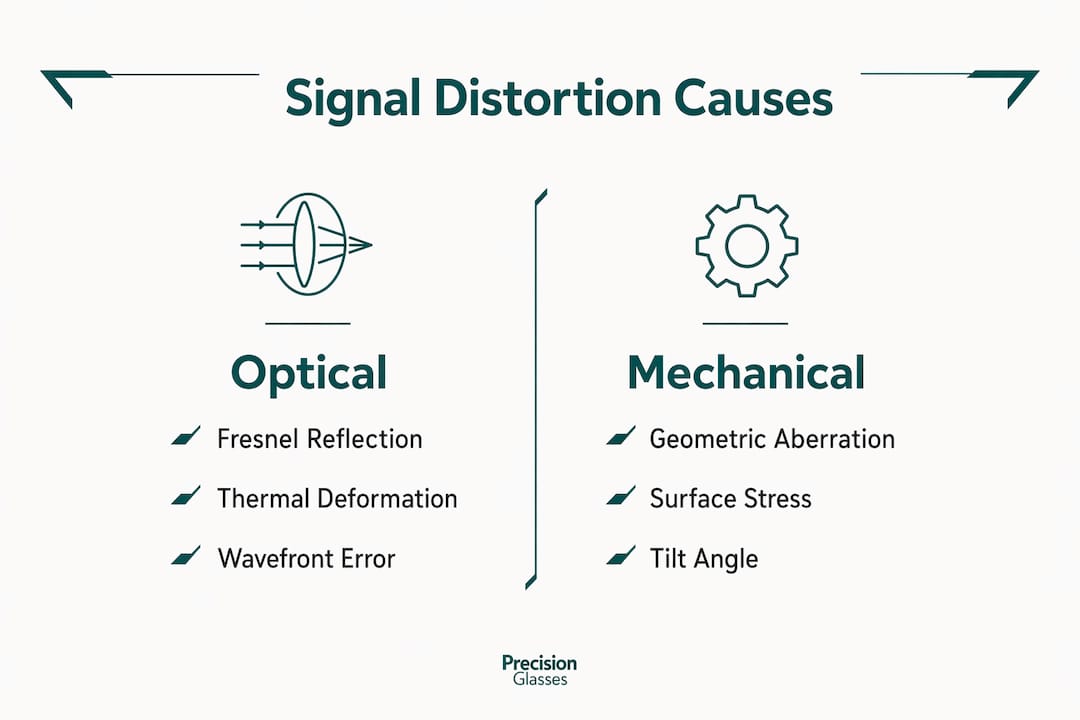 Infographic comparing optical and mechanical causes of LiDAR glass distortion