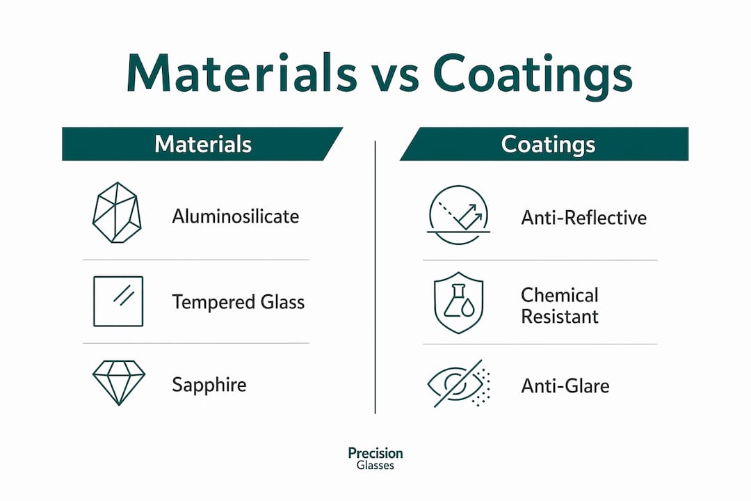 Infographic comparing cover glass materials and coatings