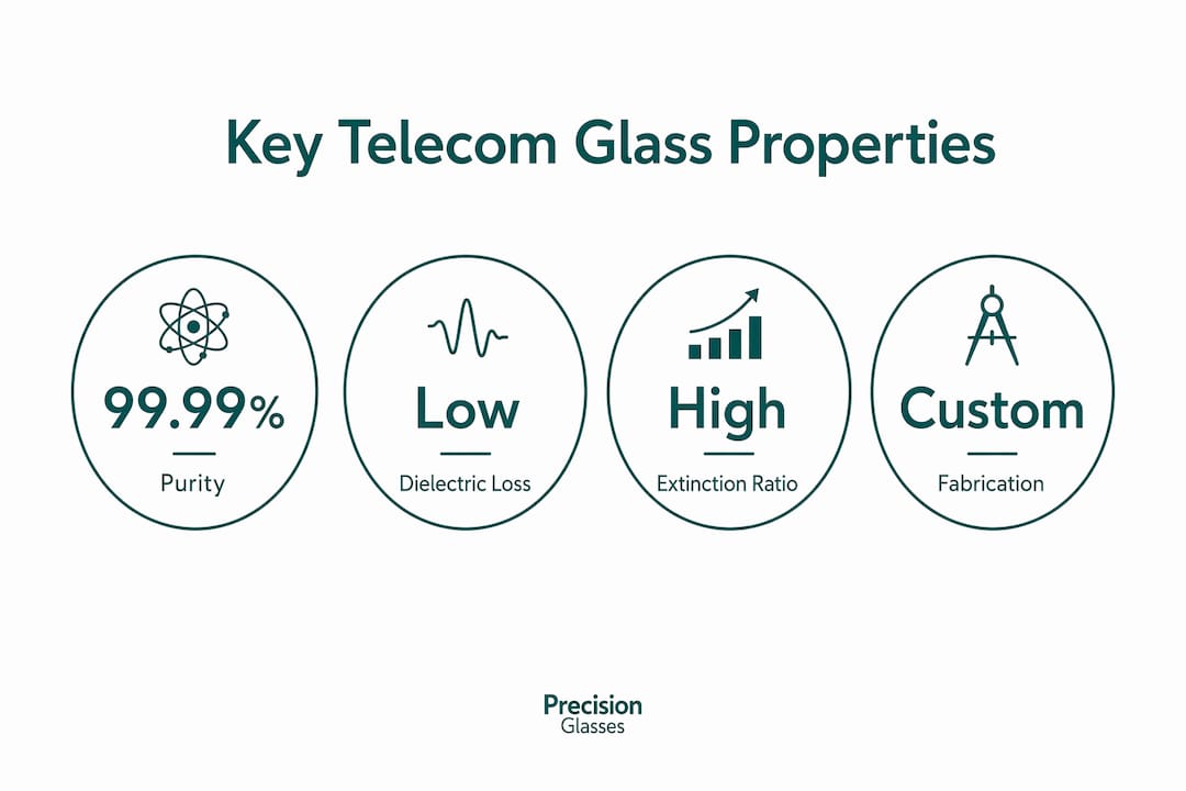 Infographic showing key telecommunications glass properties