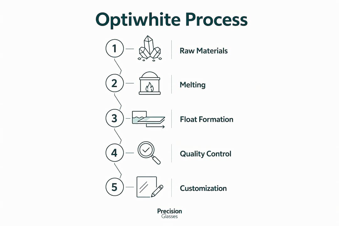 Infographic showing Optiwhite glass manufacturing steps