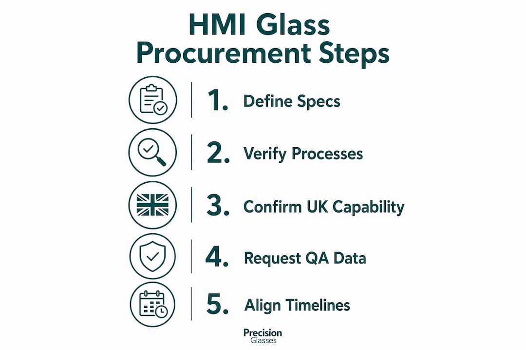 Infographic illustrating five key HMI glass procurement steps