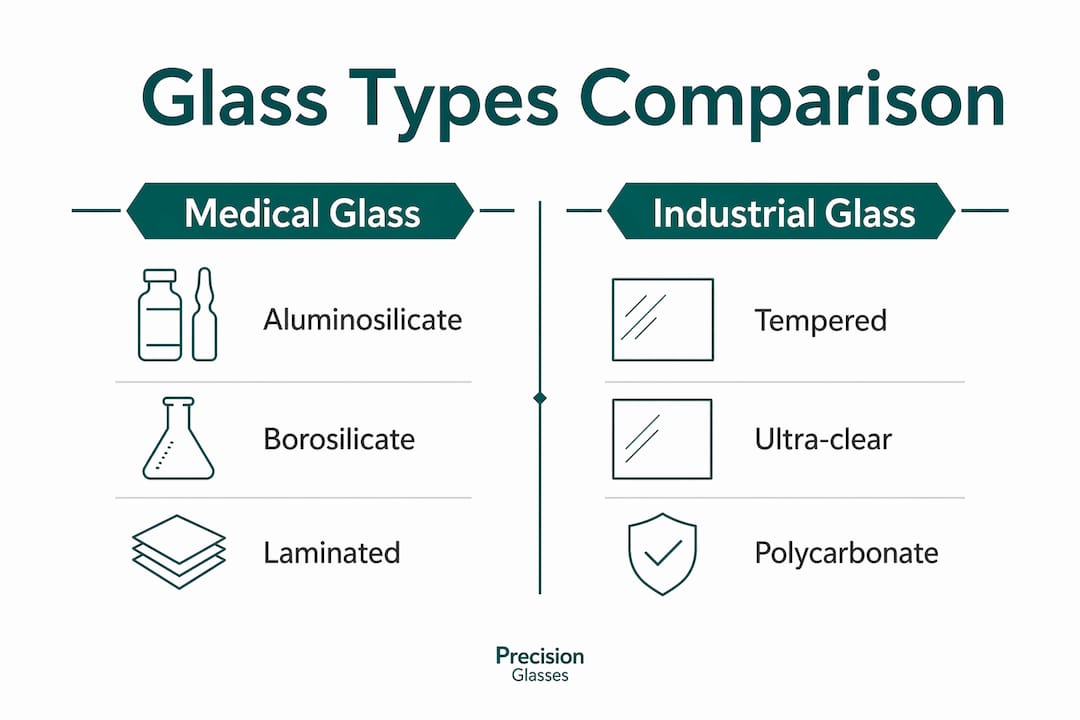 Infographic comparing medical and industrial display glass types