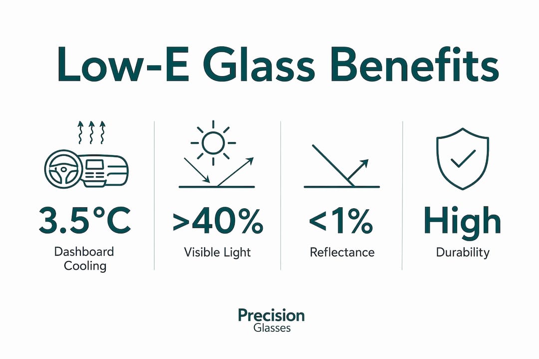 Infographic showing thermal and optical benefits of low-e glass