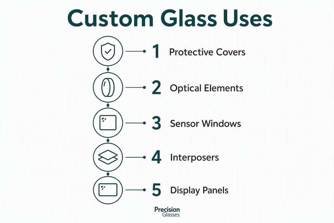 Infographic showing main uses of custom glass in electronics