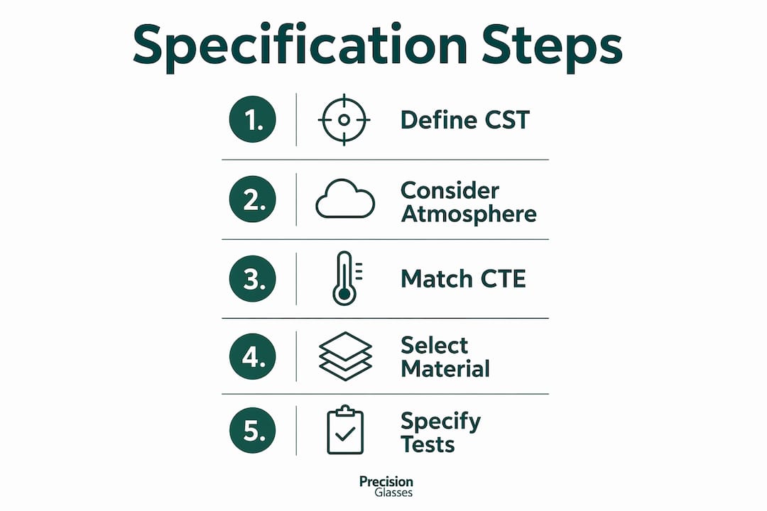 Infographic showing key specification steps for heat resistant glass