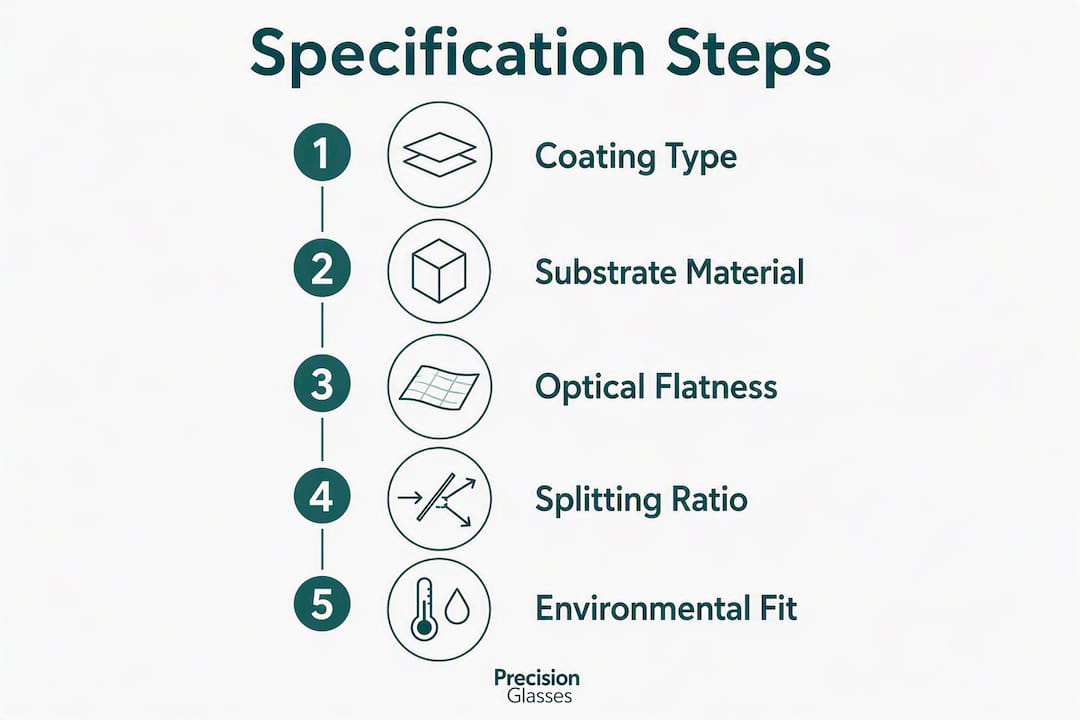 Infographic showing plate beamsplitter specification steps